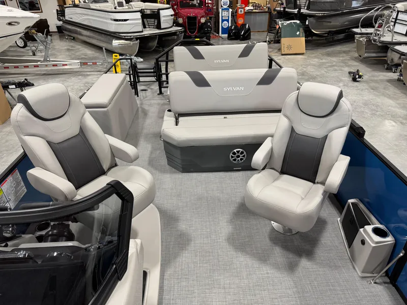 Slide: The Image of Interior of 2025 Sylvan L5 CLZ DH boat with plush seating and modern design. - 12