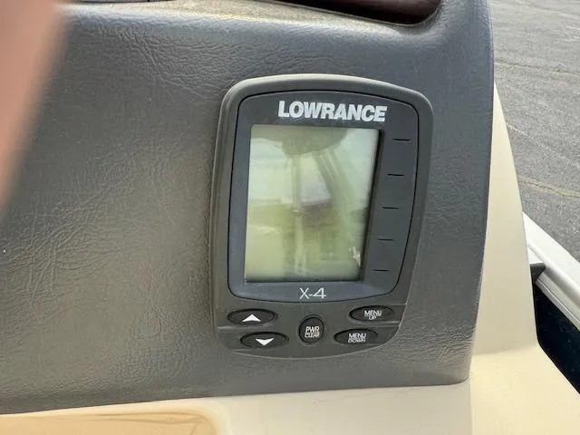 Slide: The Image of Lowrance X-4 fish finder on 2014 Godfrey 22 Aqua Patio boat dashboard. - 20