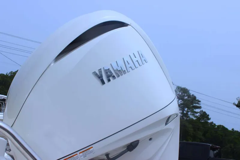 Slide: The Image of Yamaha outboard motor on 2025 Key West 239 FSR boat, close-up view. - 34