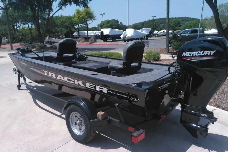 The Image of 2025 Tracker Panfish 17 boat with Mercury engine, parked outdoors. - 0