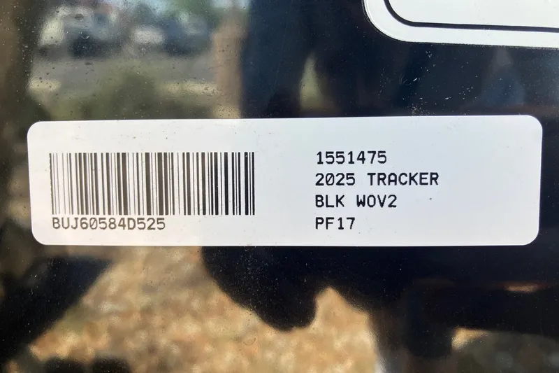 Slide: The Image of Barcode label on 2025 Tracker Panfish 17 boat with serial number BUJ60584D525. - 44