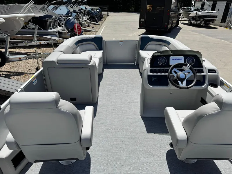 Slide: The Image of Interior of 2025 Godfrey Sweetwater 2086 SB pontoon boat with modern seating and steering console. - 15