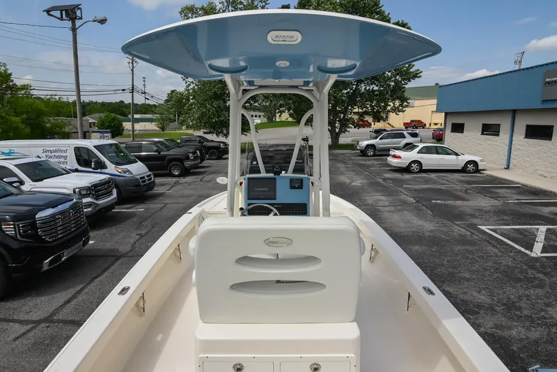 Slide: The Image of 2021 Pathfinder 2500 Hybrid boat with Yamaha outboard motor, featuring spacious deck and storage compartments. - 8