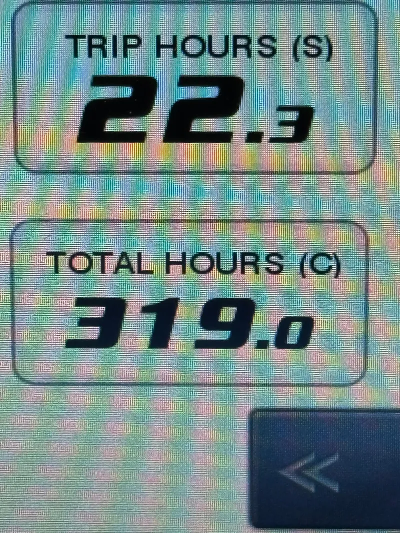 Slide: The Image of Display showing trip hours 22.3 and total hours 319.0 on Pursuit DC 365 Dual Console. - 38