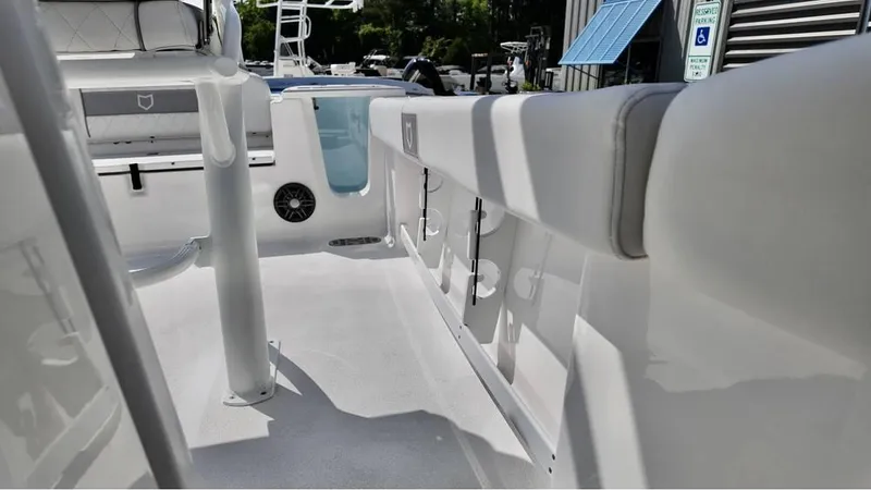 Slide: The Image of 2025 Sea Fox 248 Commander boat interior with sleek white design and modern features. - 11