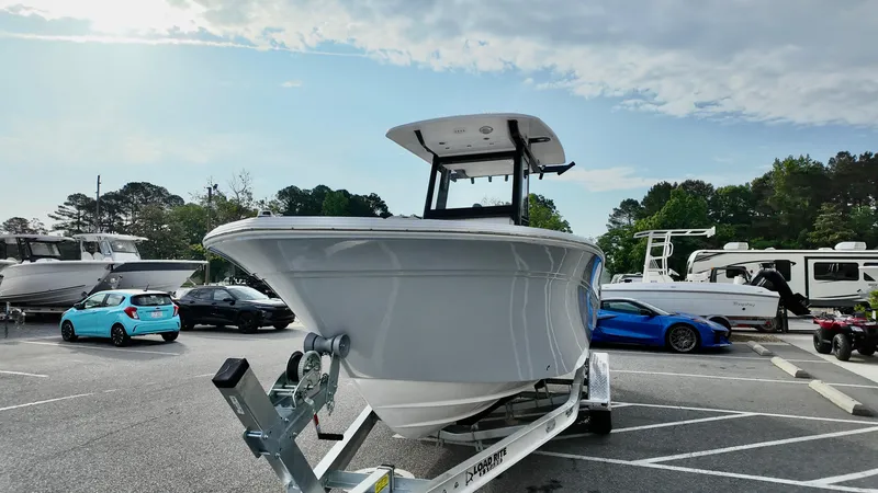 Slide: The Image of 2025 Sea Fox 248 Commander boat on trailer in parking lot. - 6