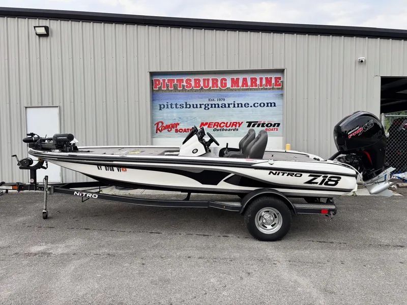 Slide: The Image of 2017 Nitro Z18 boat on trailer at Pittsburg Marine dealership. - 0