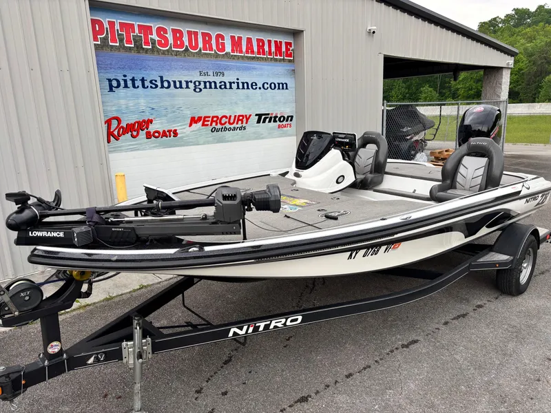 Slide: The Image of Nitro Z18 2017 fishing boat at Pittsburg Marine dealership, featuring Lowrance equipment. - 1