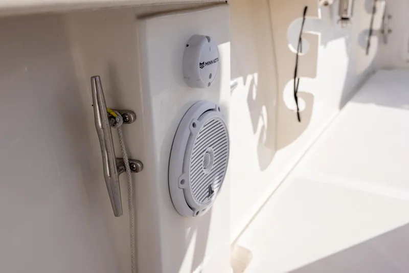 Slide: The Image of 2018 Jupiter 26 FS boat interior with speaker and cleat detail. - 45