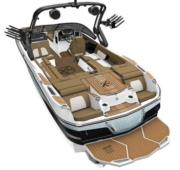 Slide: The Image of 2024 MasterCraft X24 boat with luxurious seating and modern design. - 10