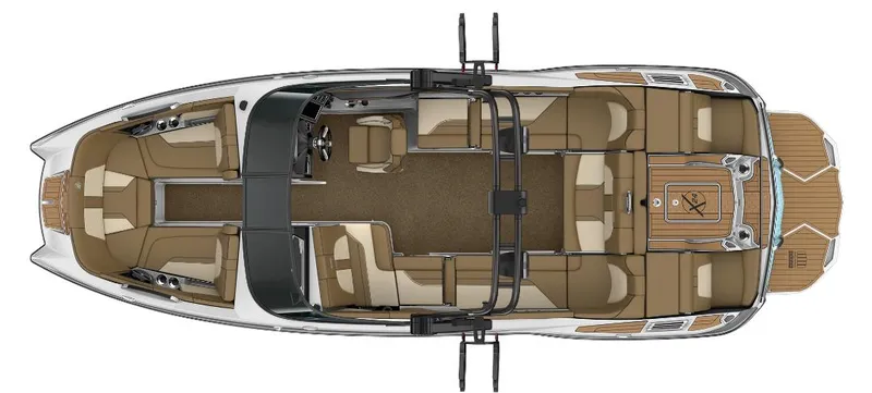 Slide: The Image of Top view of 2024 MasterCraft X24 boat interior layout, featuring spacious seating and modern design. - 9