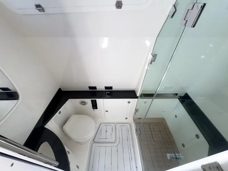 Slide: The Image of Luxurious bathroom interior of 2019 HCB 53 Sueños yacht with modern fixtures and glass shower. - 25