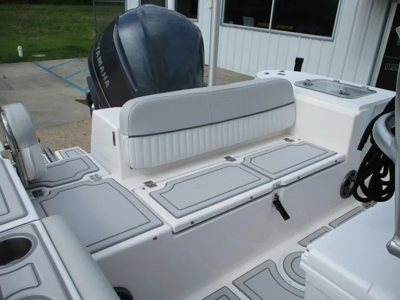 Slide: The Image of 2022 Sea Fox 228 Commander boat interior with seating and storage compartments. - 19