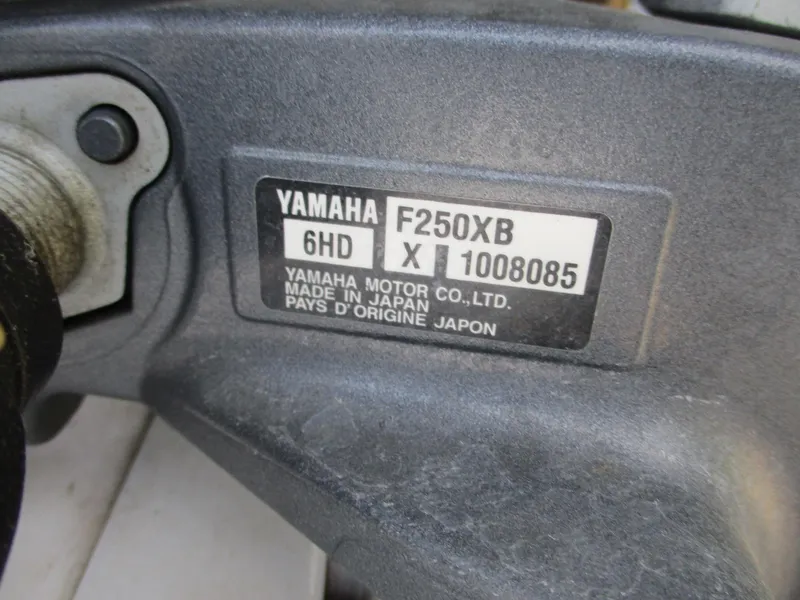 Slide: The Image of Yamaha F250XB engine label on 2022 Sea Fox 228 Commander boat. - 22