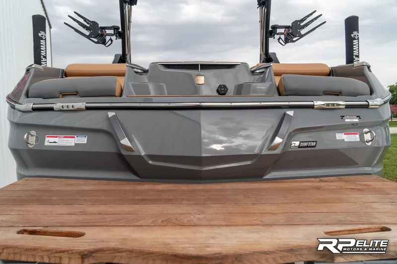 Slide: The Image of 2025 MasterCraft X22 boat rear view with sleek design and modern features. - 34