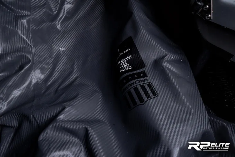 Slide: The Image of 2025 MasterCraft X22 boat cover with logo and RP Elite branding. - 46