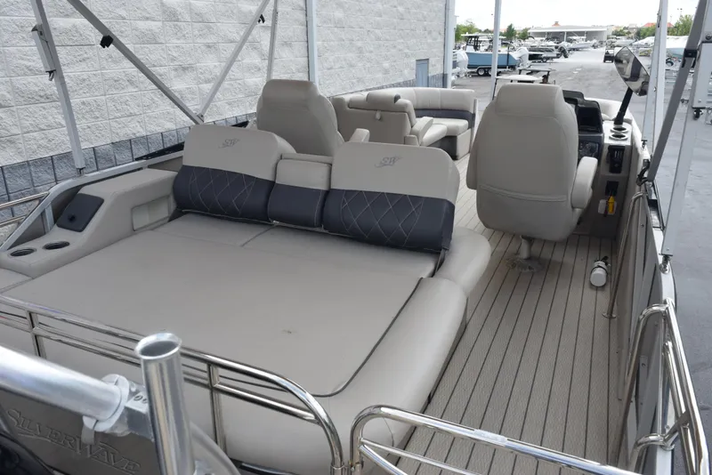 Slide: The Image of 2022 Silver Wave 2410 SW5 JS pontoon boat with spacious seating and modern design. - 7