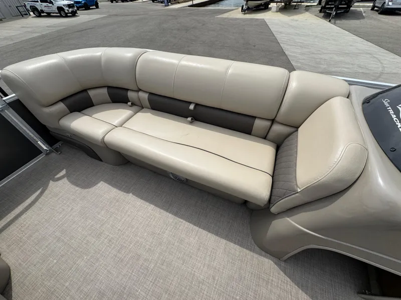 Slide: The Image of 2021 Sun Tracker Party Barge 20 DLX pontoon boat with beige seating. - 16