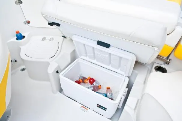 Slide: The Image of Interior of 2012 Tahoe 195 boat with open cooler and beverages. - 33