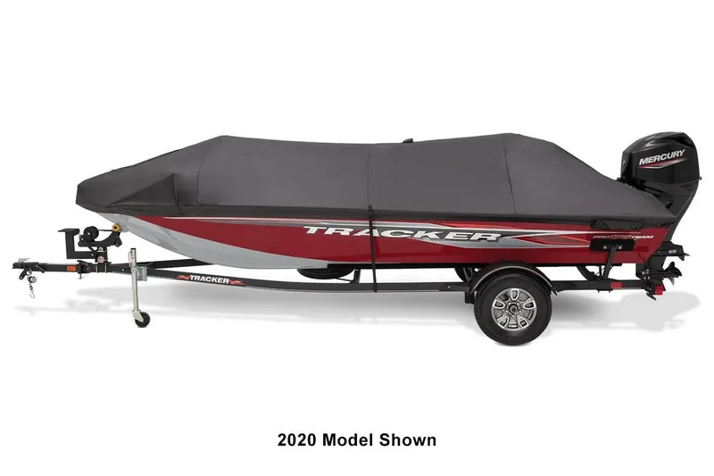 Slide: The Image of 2023 Tracker Pro Team 175 TXW boat with cover on trailer, side view. - 4