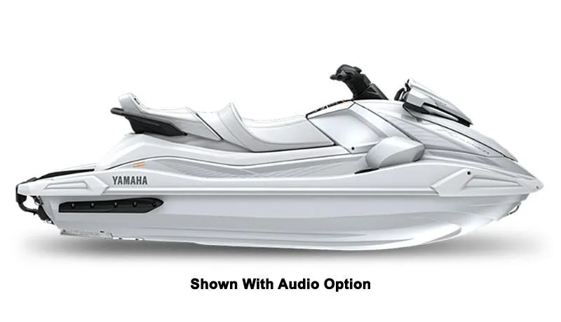 Slide: The Image of 2025 Yamaha VX Cruiser jet ski with audio option, sleek white design. - 1