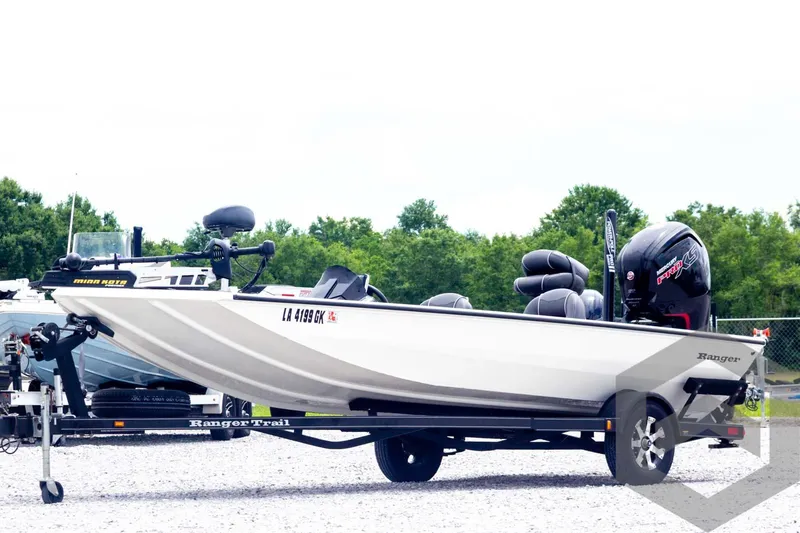 Slide: The Image of 2019 Ranger RT188 boat on trailer, parked outdoors. - 1