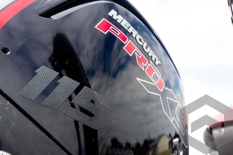 Slide: The Image of Close-up of a Mercury Pro XS 115 outboard motor on a 2019 Ranger RT188 boat. - 11