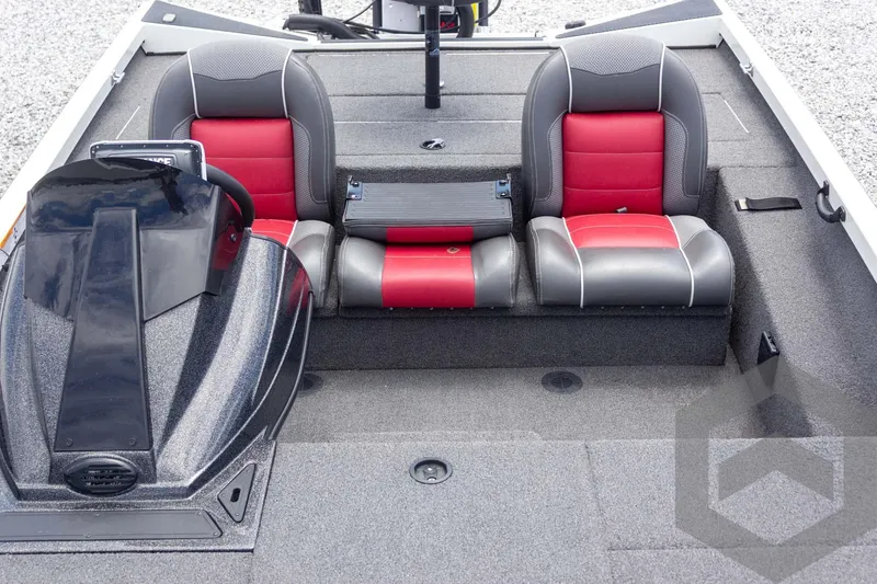Slide: The Image of 2019 Ranger RT188 boat interior with red and gray seating, sleek design. - 25