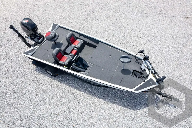 Slide: The Image of 2019 Ranger RT188 fishing boat with dual seats and motor, aerial view. - 42