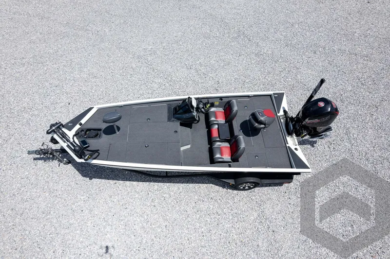 Slide: The Image of 2019 Ranger RT188 fishing boat, aerial view, featuring spacious deck and seating. - 47