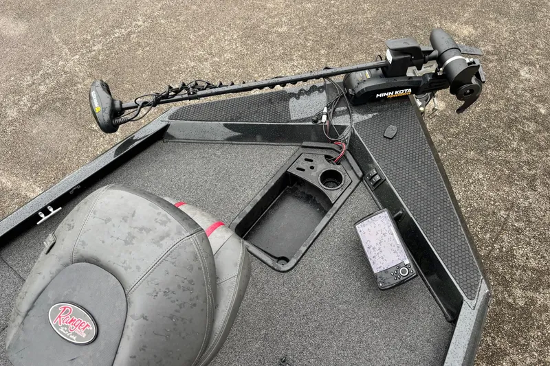 Slide: The Image of 2016 Ranger RT178 boat deck with seat, trolling motor, and control panel. - 3