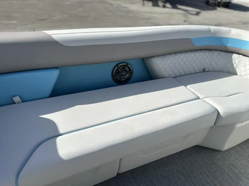 Slide: The Image of Luxurious seating on 2025 Godfrey Sweetwater 2286 SB pontoon boat with stylish upholstery. - 14