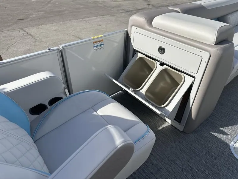 Slide: The Image of Luxurious seating and storage on 2025 Godfrey Sweetwater 2286 SB pontoon boat. - 2