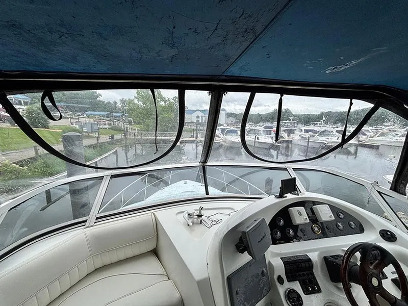 Slide: The Image of Interior view of 2004 Cruisers Yachts 375 Motoryacht at marina dock. - 42