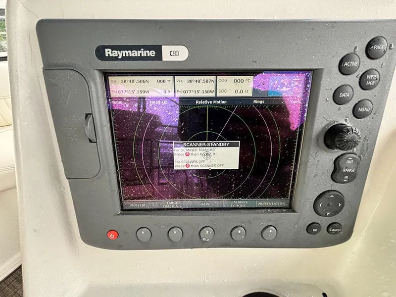 Slide: The Image of Raymarine C80 navigation system on 2004 Cruisers Yachts 375 Motoryacht dashboard. - 36