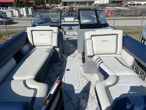 Slide: The Image of 2023 Crest Continental 250 boat interior with luxurious seating and modern design. - 10