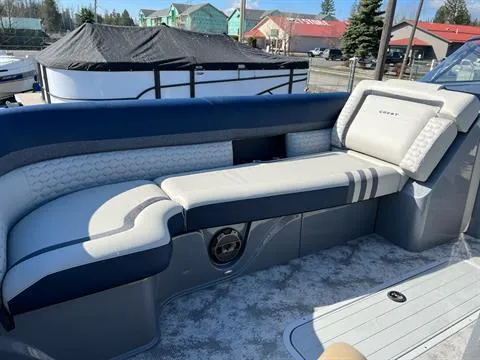 Slide: The Image of 2023 Crest Continental 250 boat interior with luxurious seating and modern design. - 21