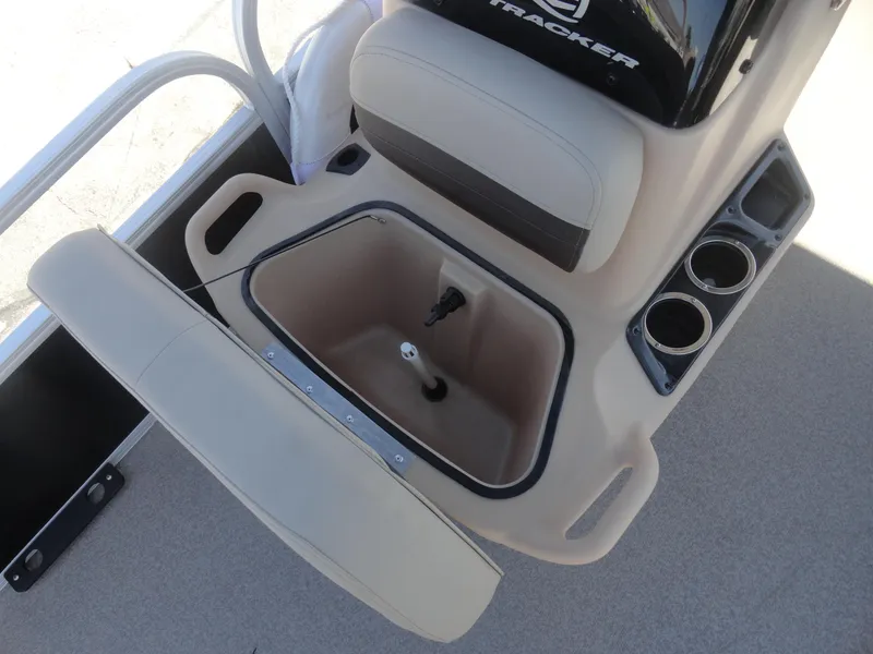 Slide: The Image of 2019 Sun Tracker Bass Buggy 18 DLX boat seat with storage compartment and cup holders. - 15