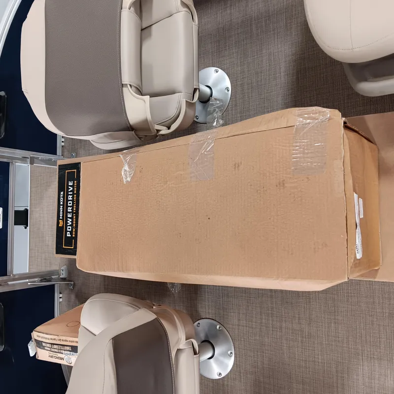 Slide: The Image of 2025 Sun Tracker Bass Buggy 16 XL Select interior with seats and a PowerDrive box. - 10