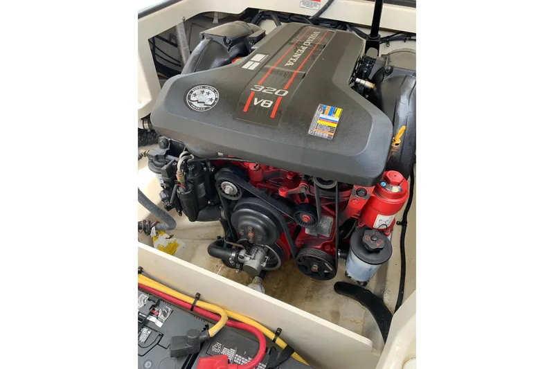 Slide: The Image of 2012 Monterey M5 MSX Sport Boat engine, featuring a Volvo Penta 320 V8. - 18