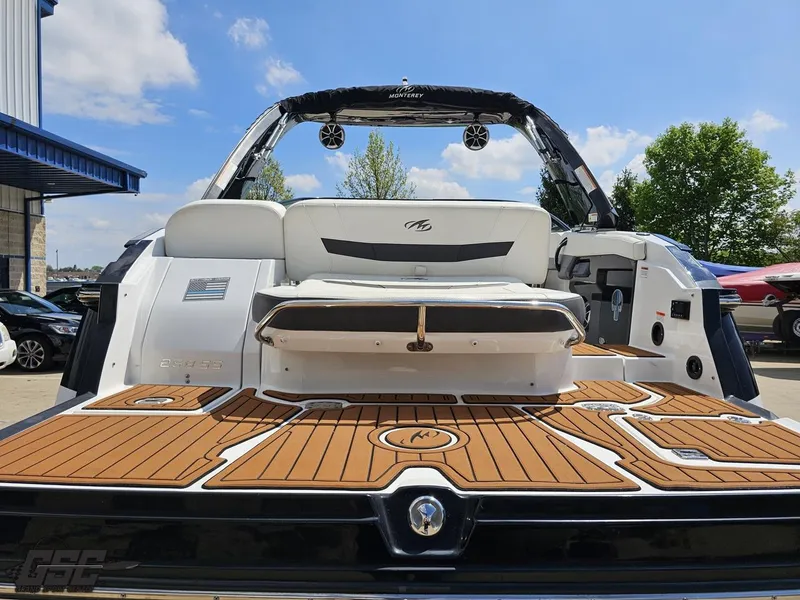 Slide: The Image of 2018 Monterey 258 Super Sport boat with teak deck and luxurious seating. - 23