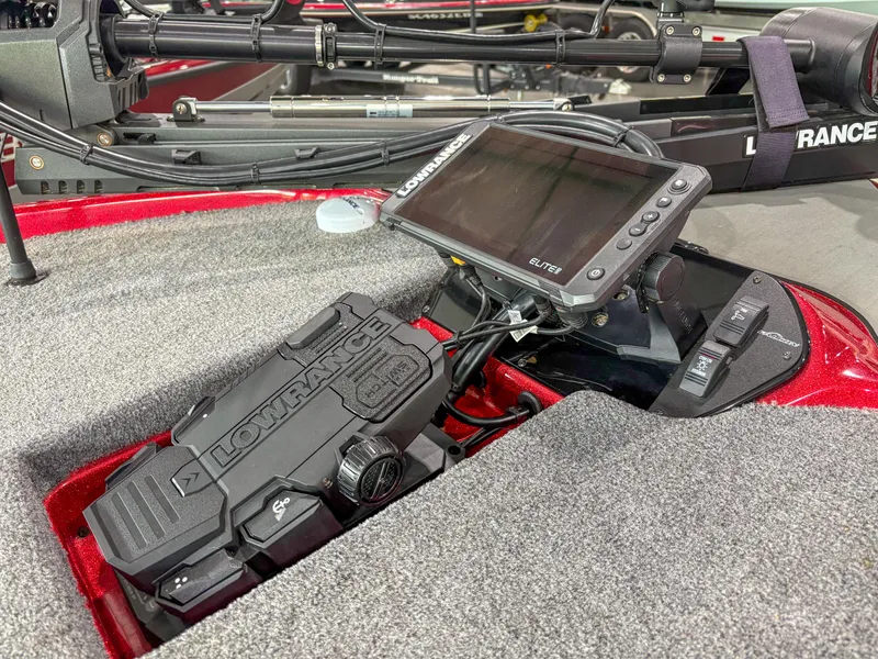 Slide: The Image of Lowrance Elite fish finder on Falcon F185 boat, 2023 model, with advanced navigation technology. - 3