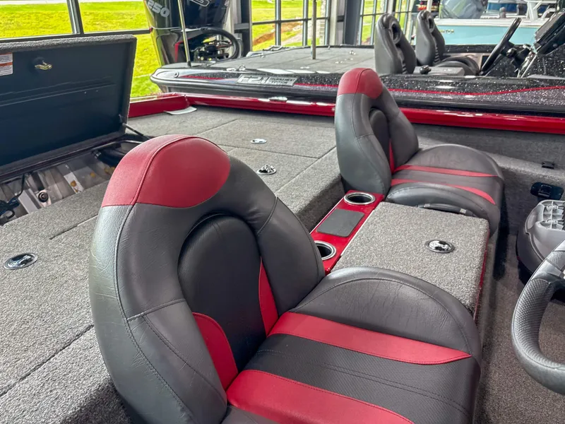 Slide: The Image of 2022 Vexus AVX 2080 boat interior with red and black seating. - 6