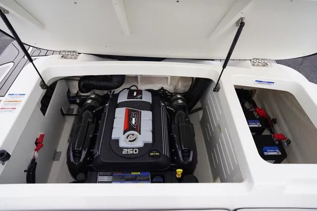 Slide: The Image of 2024 Sea Ray SPX 210 engine compartment with MerCruiser 4.5L 250 HP engine. - 47