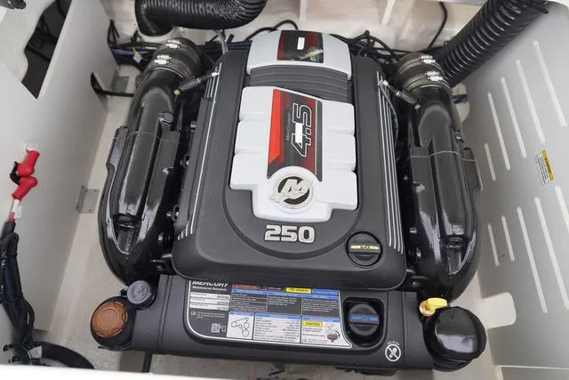 Slide: The Image of 2024 Sea Ray SPX 210 engine, featuring a powerful 250 horsepower MerCruiser 4.5L motor. - 48