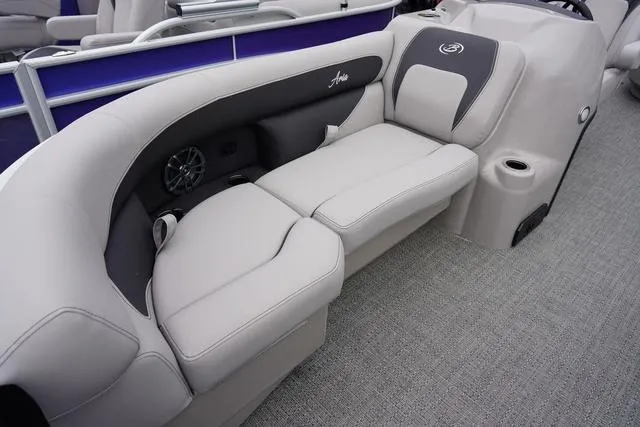 Slide: The Image of 2025 Barletta Boats A22UC interior with plush seating and modern design. - 17