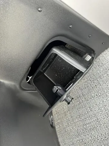 Slide: The Image of 2025 Barletta Boats A22UC interior detail with gray upholstery and black hardware. - 22