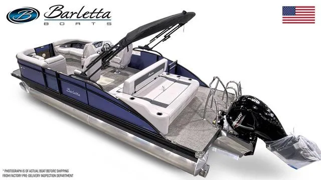 Slide: The Image of 2025 Barletta A22UC pontoon boat with sleek design and modern features. - 45