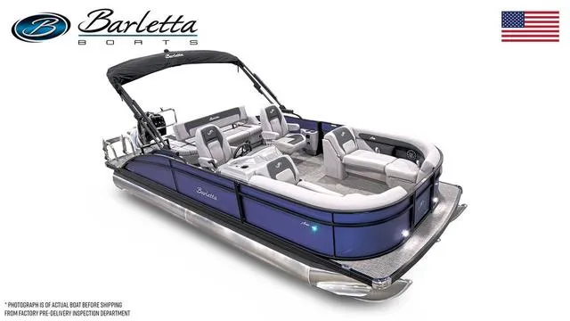 Slide: The Image of 2025 Barletta A22UC pontoon boat with sleek design and spacious seating. - 48