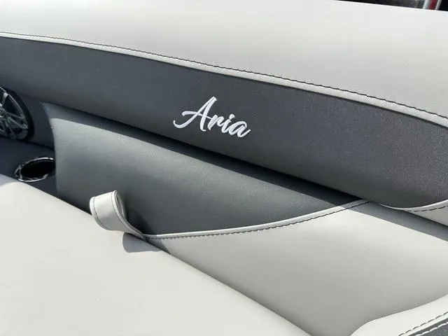Slide: The Image of Luxurious seating in 2025 Barletta Boats A22QC, featuring "Aria" embroidery. - 31